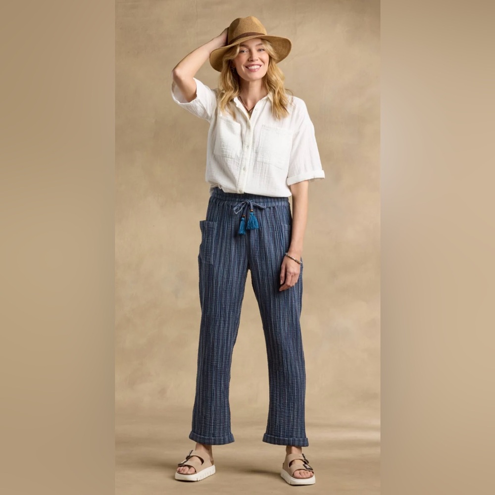 NWT Sundance Women’s 100% Cotton Campari Pants Navy/Red Stripe w/ Tassel Size M